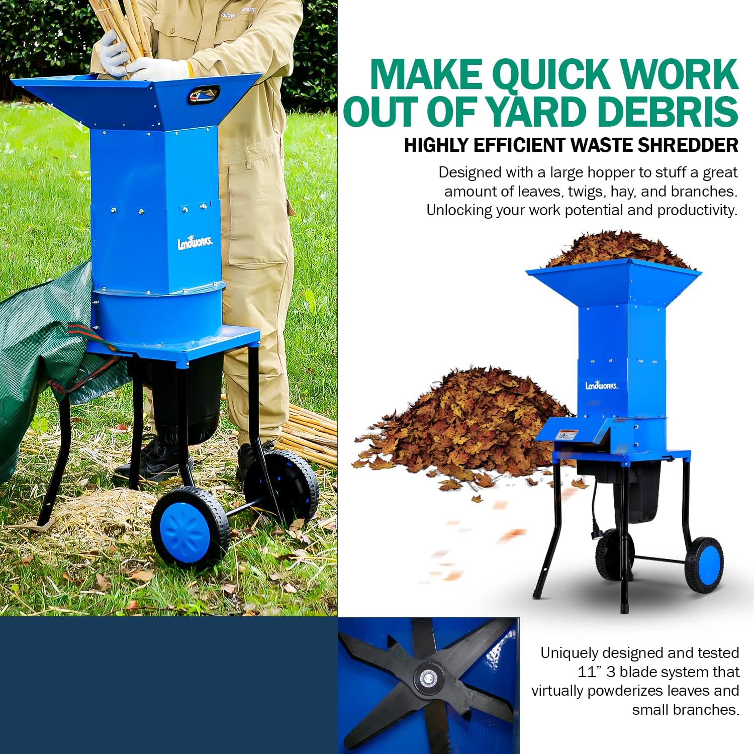 Electric Leaf Mulcher Shredder 120V AC 11" Cutting Blade I4955
