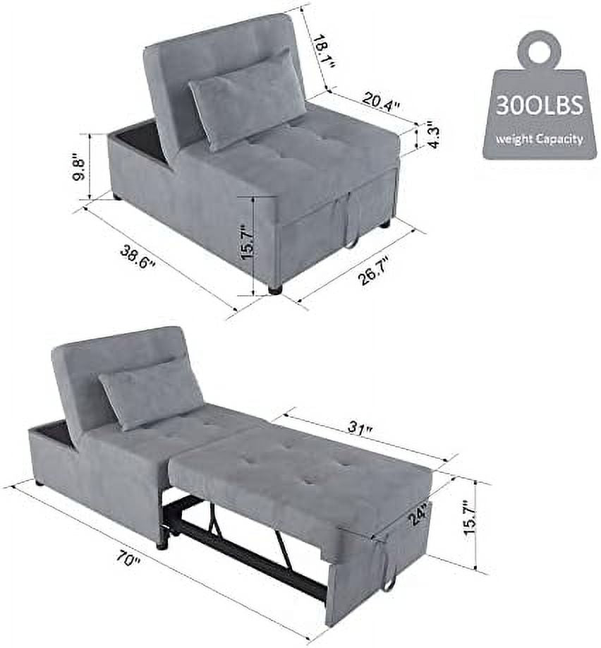 Velvet Convertible Sofa Bed 4 in 1 Folding Ottoman Lounge Chair with Adjustable Backrest and Pillow U3248