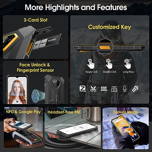 Black Rugged Smartphone, 12+64GB, 50MP Rear Camera, 6.52” Screen, 6320mAh M718