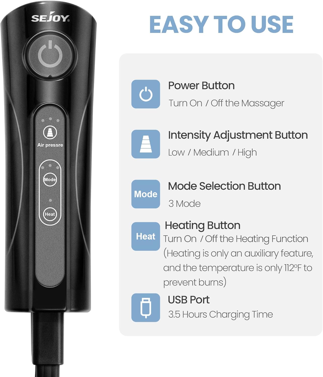 Leg Massager with Air Compression and Heat, Foot and Calf Massage Machine with Hand-held Controller X2856