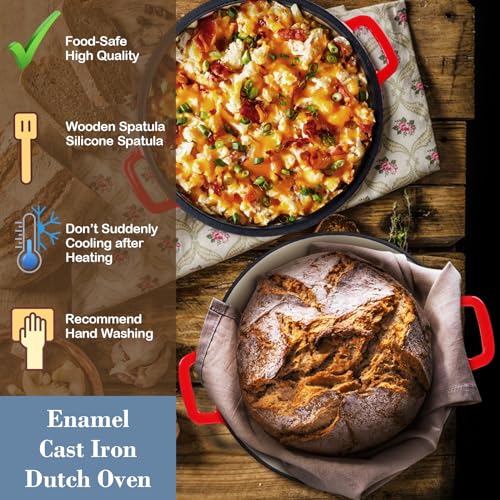Red 5 QT Enameled Cast Iron Dutch Oven with 2 Quart Skillet Lid Pan Y820