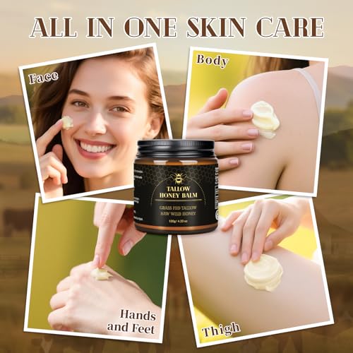 Organic Grass-Fed Beef Tallow Balm with Raw Wild Honey (120g) E5133