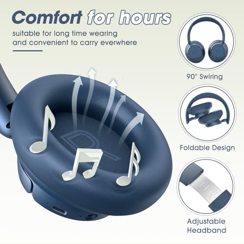 Hybrid Active Noise Cancelling Headphones with Transparent Modes, 70H Playtime Bluetooth Wireless with Mic, 3.5MM Cable, Soft Earpads, Fast Charging, Black T2183