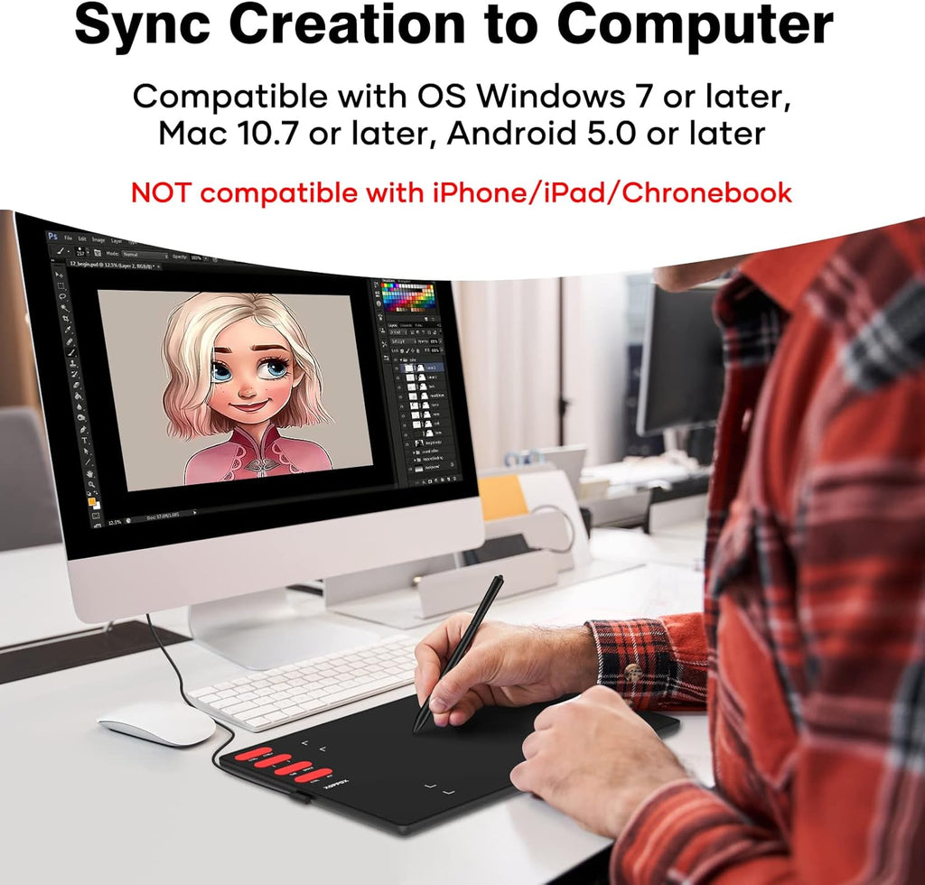 Graphics Drawing Tablet with 8 x 6 Inch Active Area, 8192 Level Battery-Free Pen and 8 Express Keys G5878