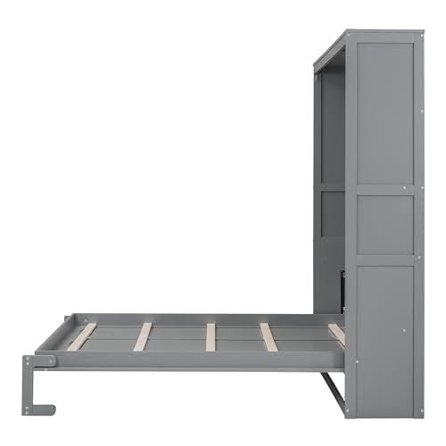 Gray Queen Murphy Bed Frame with Storage Shelves D543957