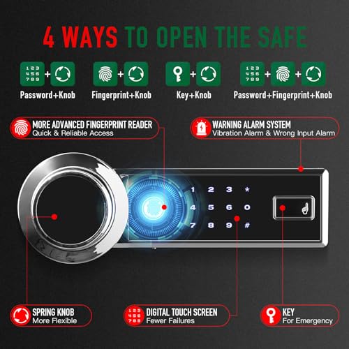 7.2 Cu ft Biometric Home Safe Fireproof Waterproof Anti-Theft Touch Screen Fingerprint Safe Box With Hidden Compartment Separate Lock Box Led Light T859184