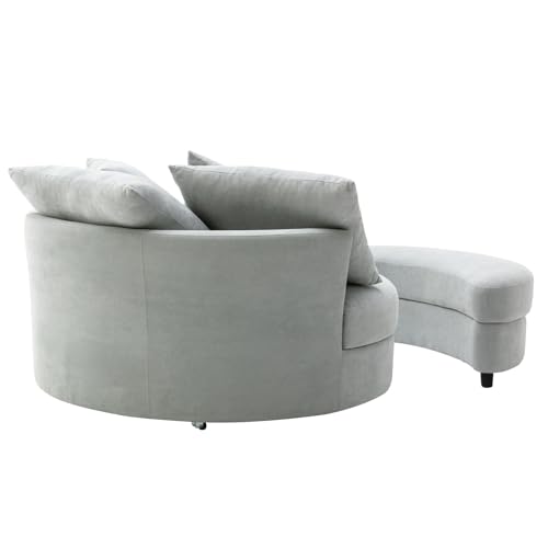 Oversized Beige Corduroy Swivel Accent Barrel Chair with Storage Ottoman and 4 Pillows Z728