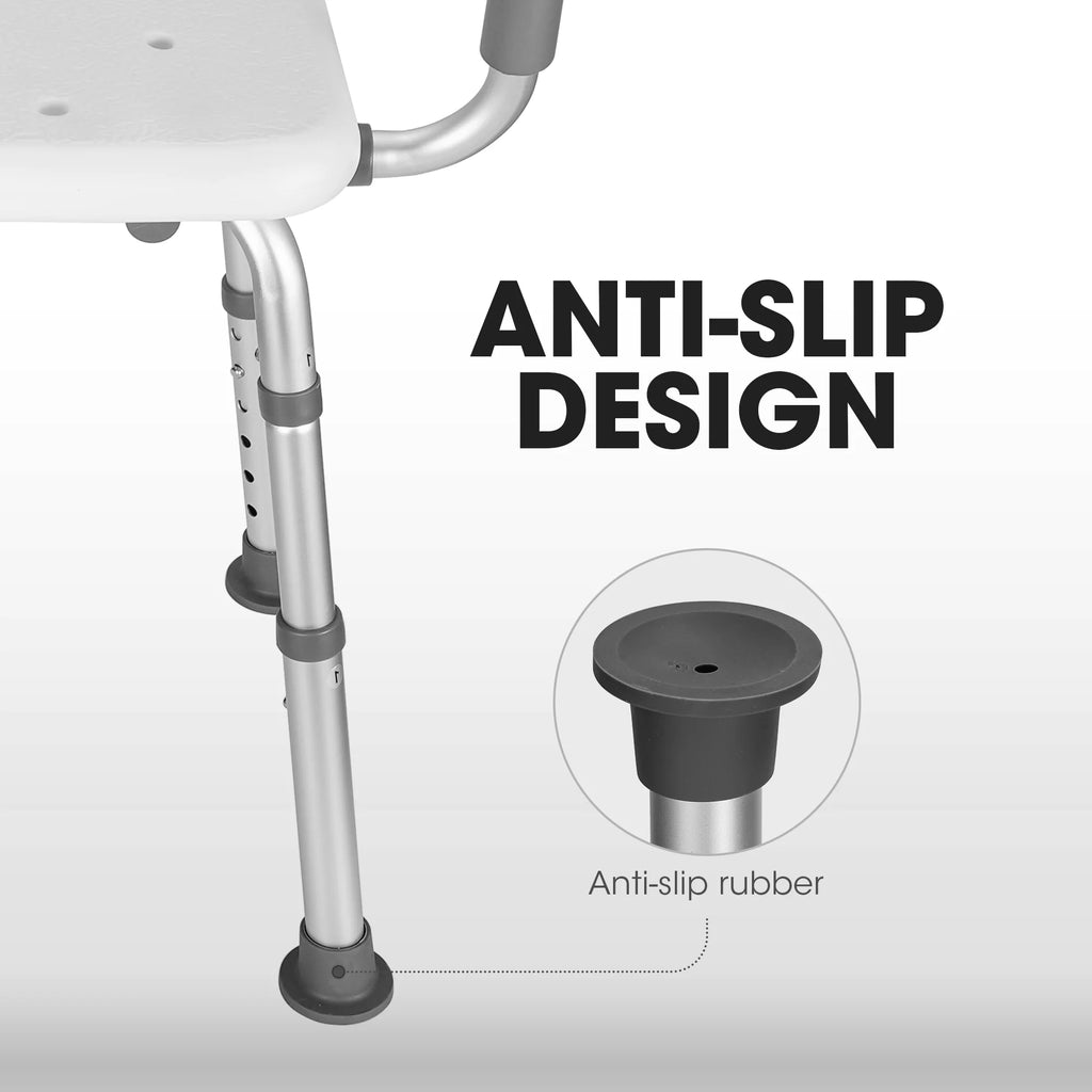 Shower Chair with Back and Padded Armrests, 6 Levels Adjustable Height W4240