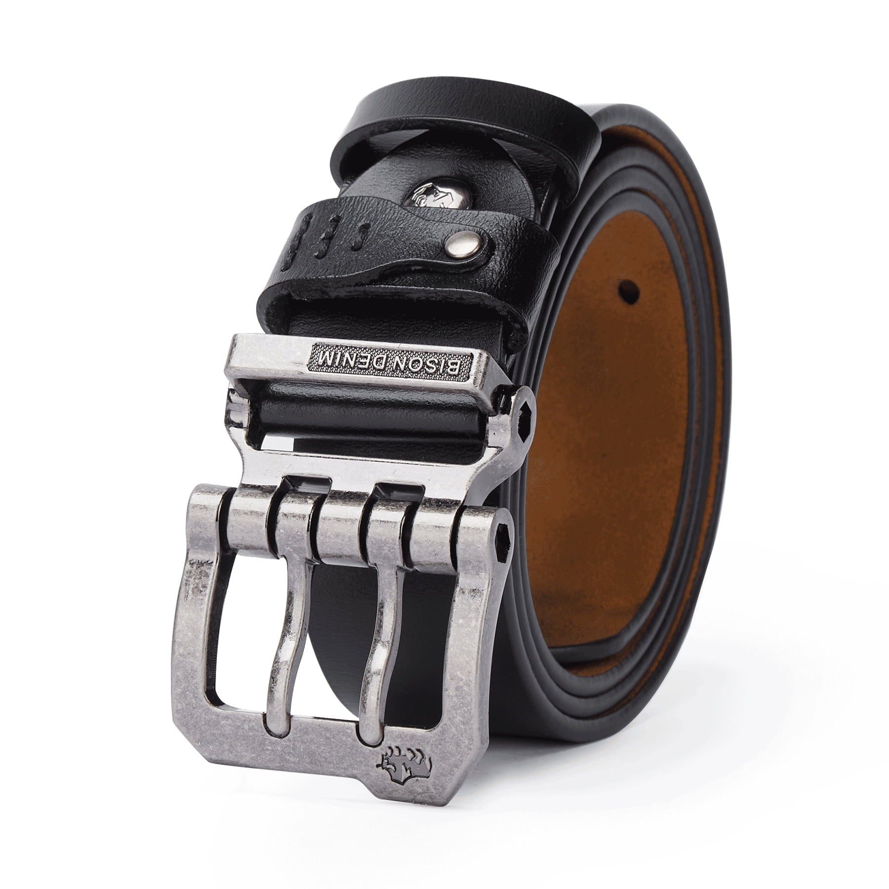 Mens Genuine Leather Dress Belts with Double Prong Buckle U88544