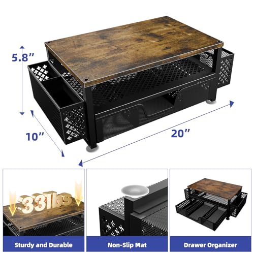 2 Tier Metal Monitor Stand with Drawer and Pen Holder, Black U498144