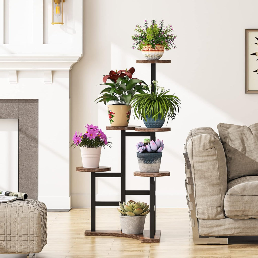 6 Tiered Corner Plant Stand Rustic Brown M98241
