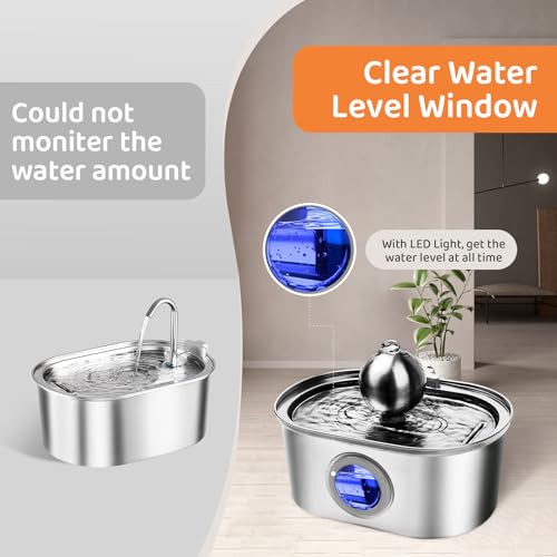 108oz/3.2L Stainless Steel Cat Water Fountain with Water Level Window I288401
