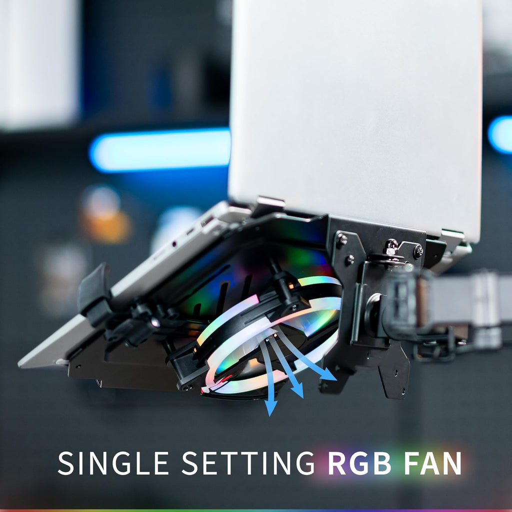 Black Adjustable 12 to 15.6 inch Laptop Desk Mount Stand with RGB Fan Q789592