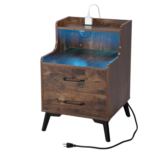 Nightstands Set 2 with Drawers and Solid Wood Legs E18465