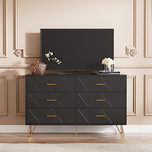 White 6 Drawer Dresser with Metal Handles R40340