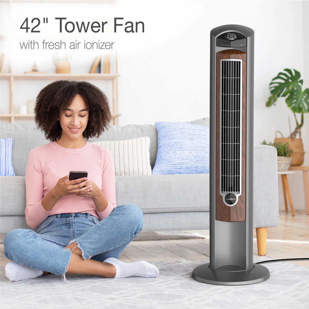42 Wind Curve Tower Fan with Ionizer, Timer and Remote, Gray B341
