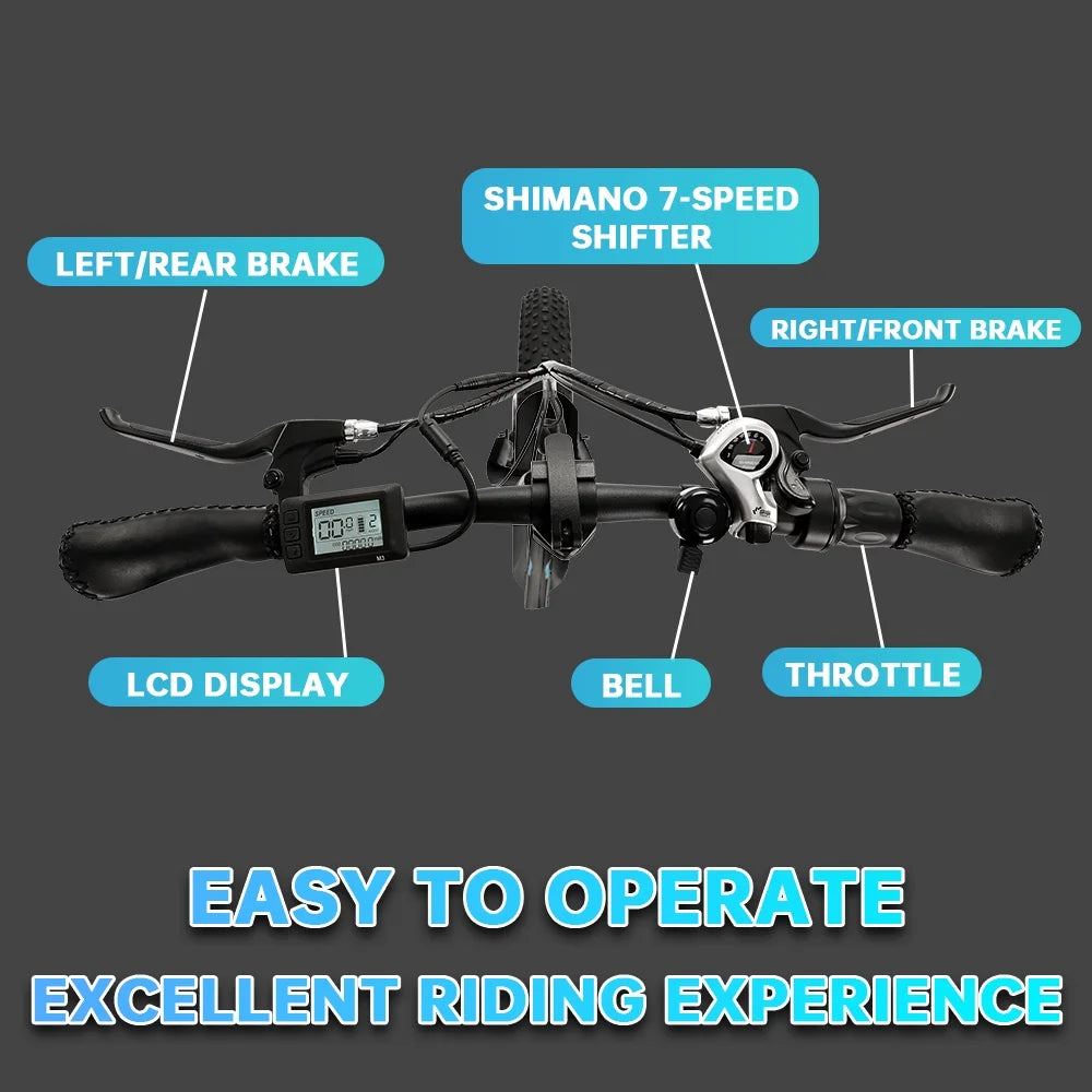 Foldable 20" 500W 36V Electric Bicycle Fat Tire Removable Battery 7 Speed J8529