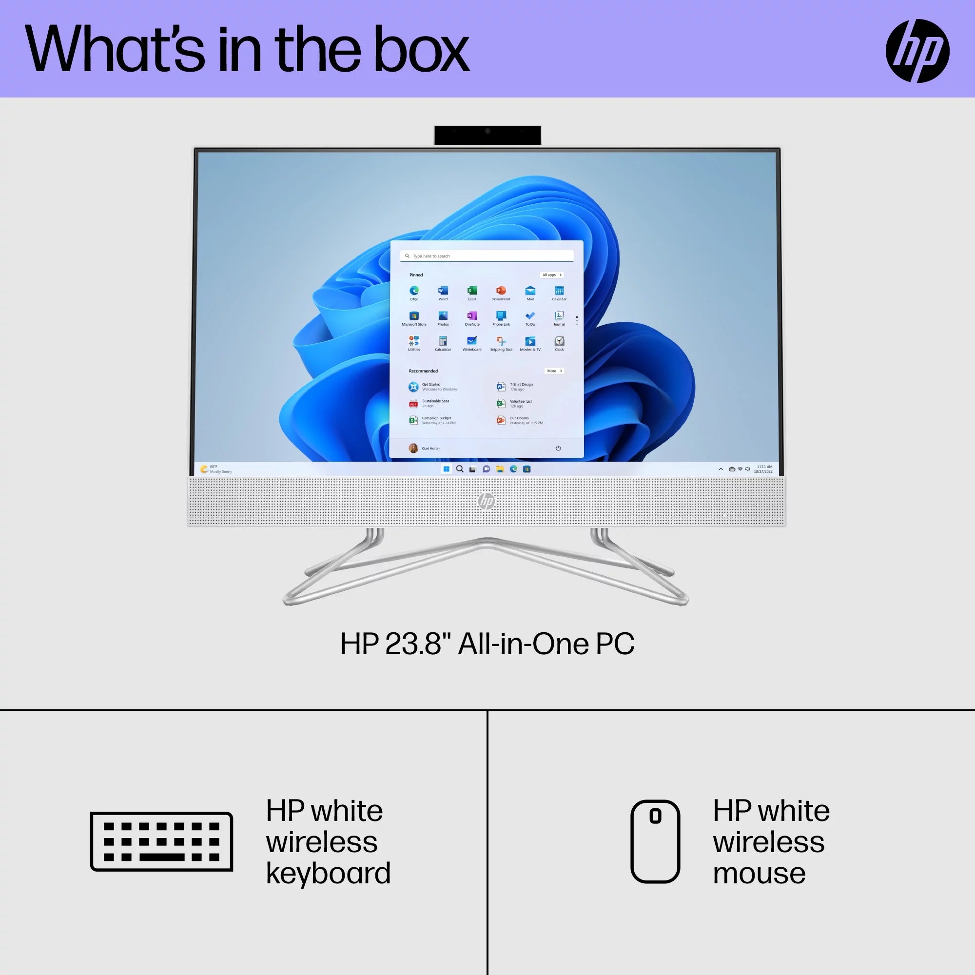 23.8" Touch FHD All-in-One PC, Intel Core i3-1115G4, 8GB SDRAM, 256GB SSD, Snow White, Windows 11 Home A689