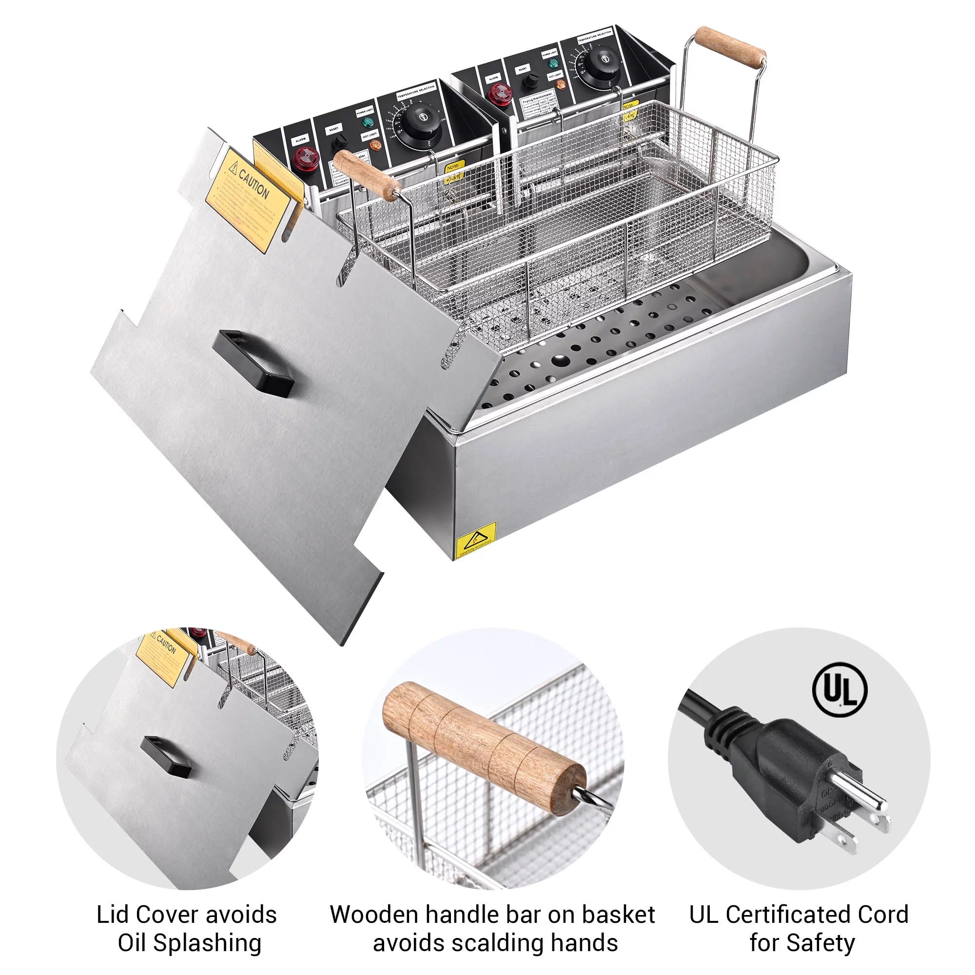 5000W 20L Electric Deep Fryer Stainless Steel Single Large Tank Basket Lid G2838