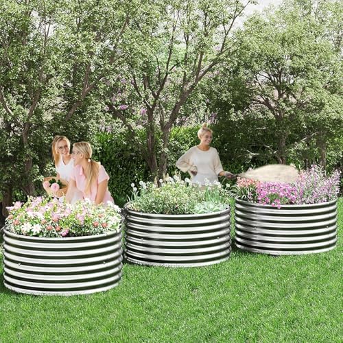 4 Pack 3x3FT Round Galvanized Metal Raised Garden Bed F56385