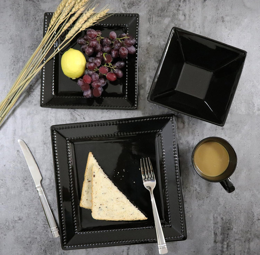 16 Piece Black Stoneware Dinnerware Set D759564