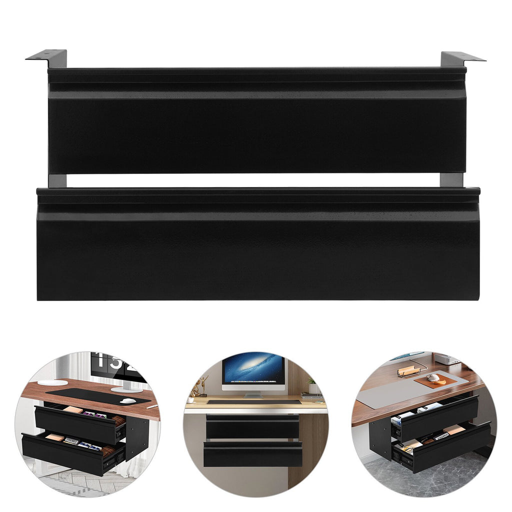 Black Steel Under Desk Sliding Drawer Organizer X62840