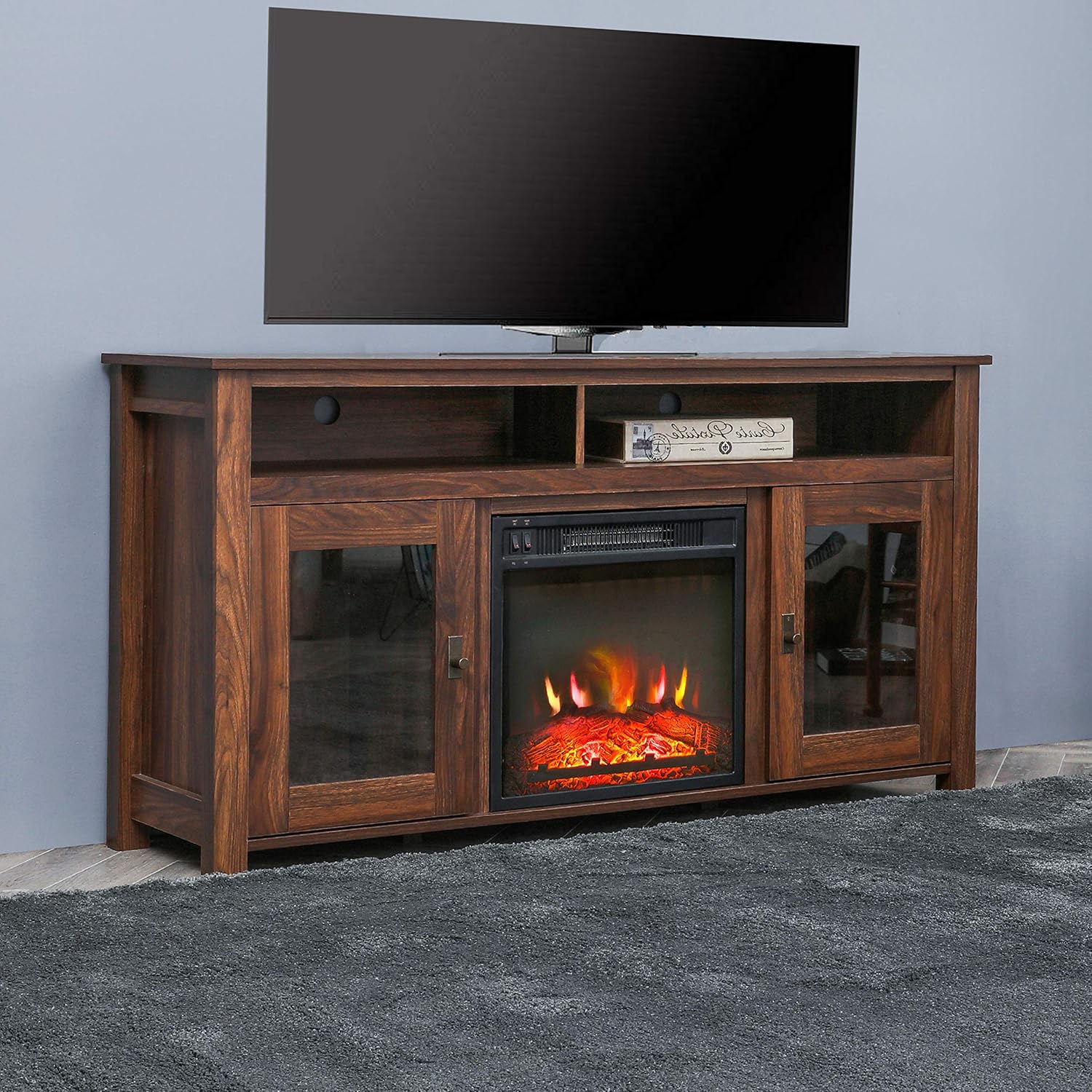 Rustic Wooden Electric Fireplace TV Stand T66272