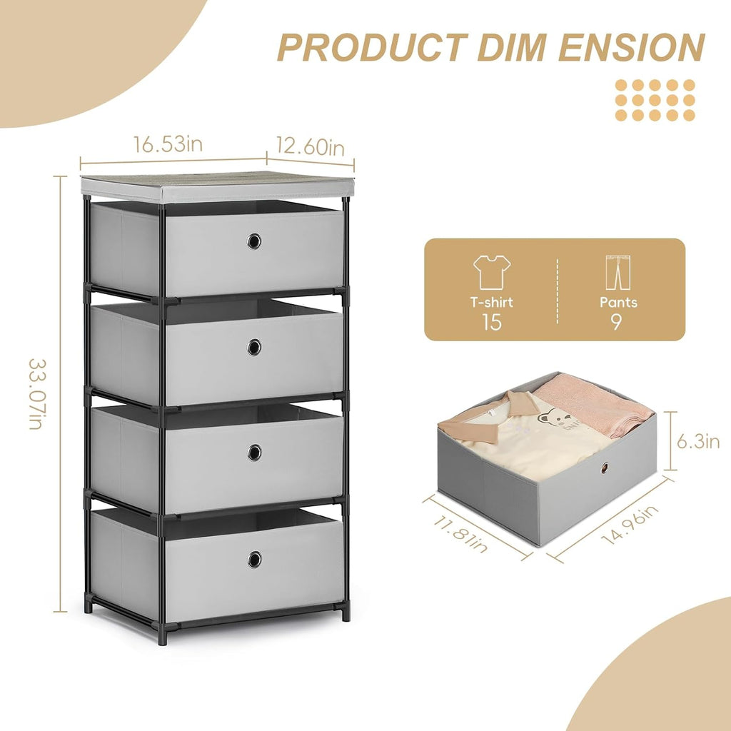 Light Gray Fabric 4 Drawer Storage Dresser J49941