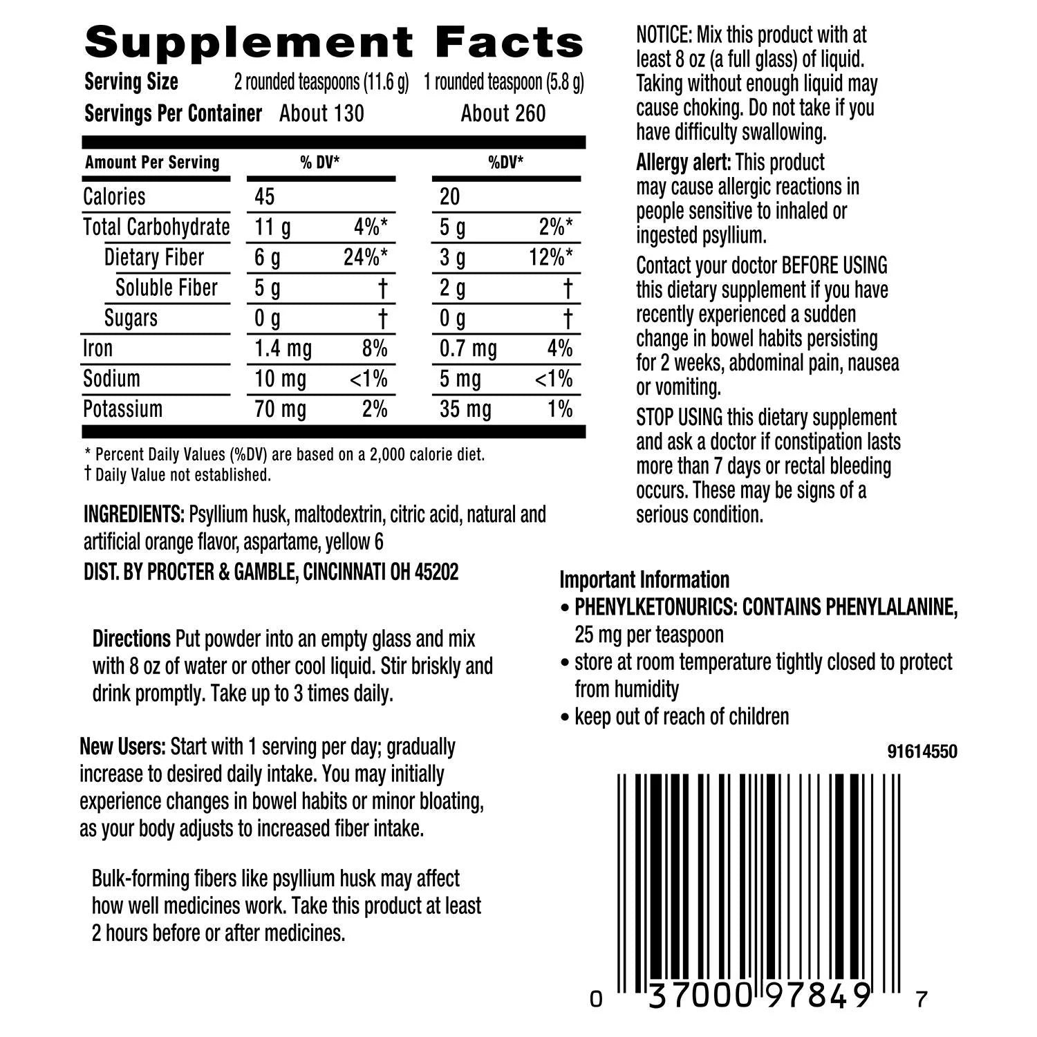 Orange Fiber Supplement Smooth Powder (260 doses) N1858