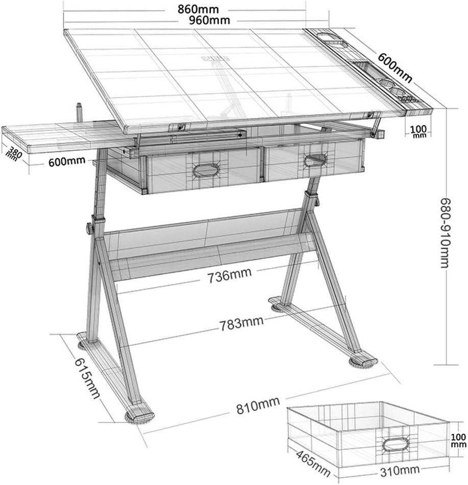 Maple Panel Height Adjustable Drafting Desk with Storage V819