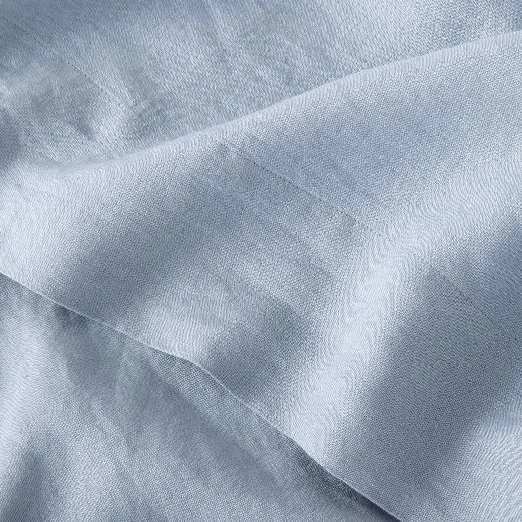 Full 100% Washed Linen Solid Sheet Set Deep Sky Blue B554585