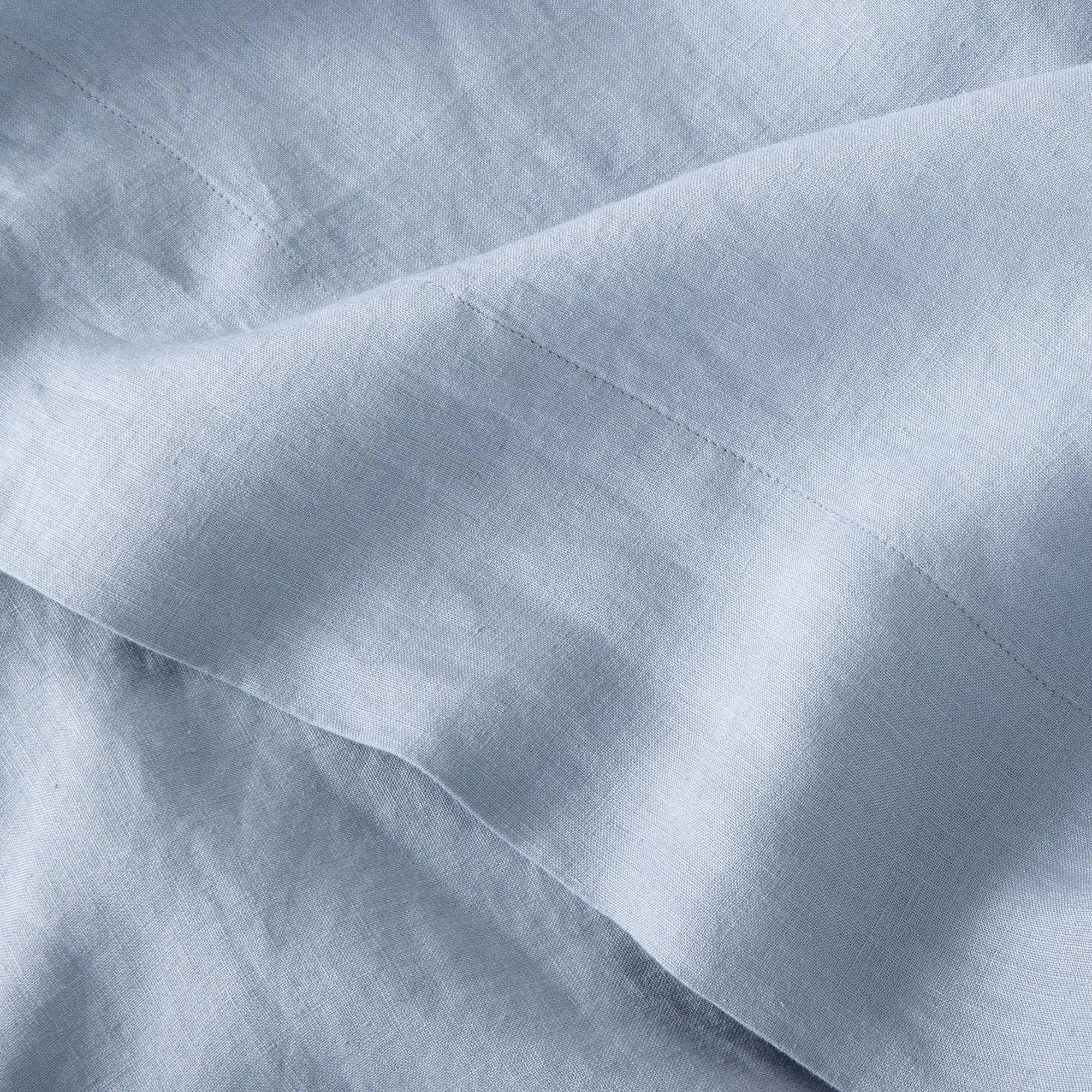 Full 100% Washed Linen Solid Sheet Set Deep Sky Blue B554585