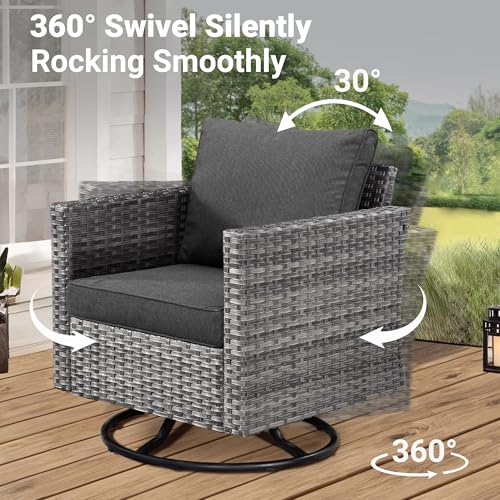 6 Piece Outdoor Wicker Sofa with Swivel Rocking Chairs and Cushions W495030