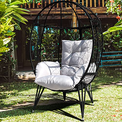Black Wicker Egg Chair with Stand Cushion R880867