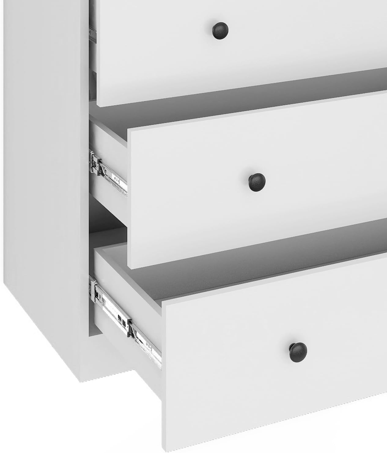 White 3-Door Armoire Wardrobe with 3 Drawers and Hanging Rod T933