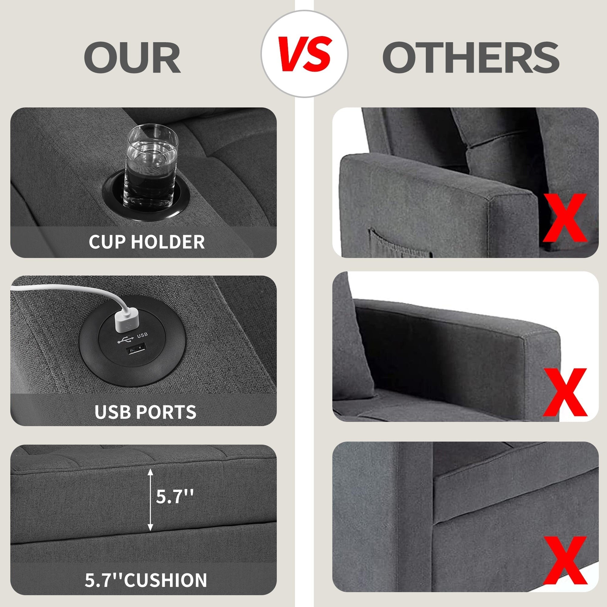 Dark Gray Linen Futon Chair Bed S5445
