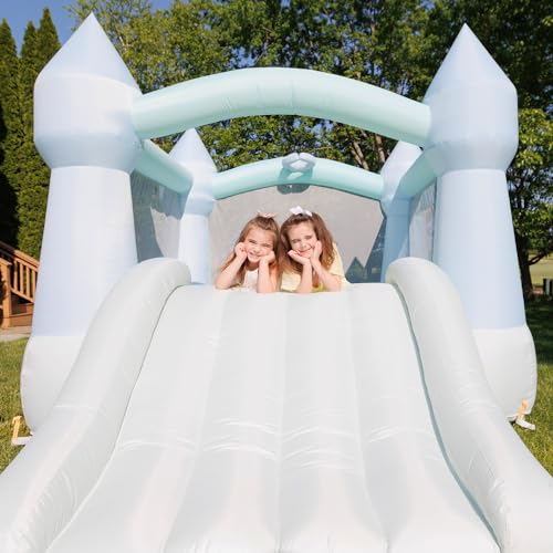 Pastel Bouncy Castle with Slide, 12 ft L x 9 ft W x 7 ft H, UL Blower Included O204