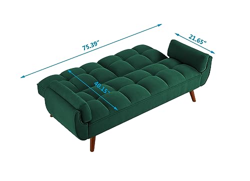 76 Inch Tufted Linen Fabric Convertible Sleeper Sofa with Adjustable Positions and Solid Wooden Legs, Yellow E66757