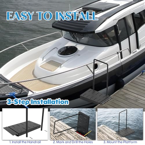 Black Metal Dock Boarding Platform with Safety Handrail M42782
