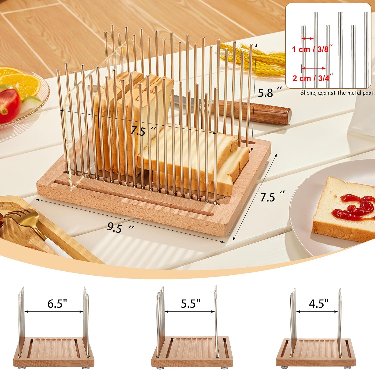 Stainless Steel Bread Slicer Guide with Beechwood Bread Cutting Board P5666