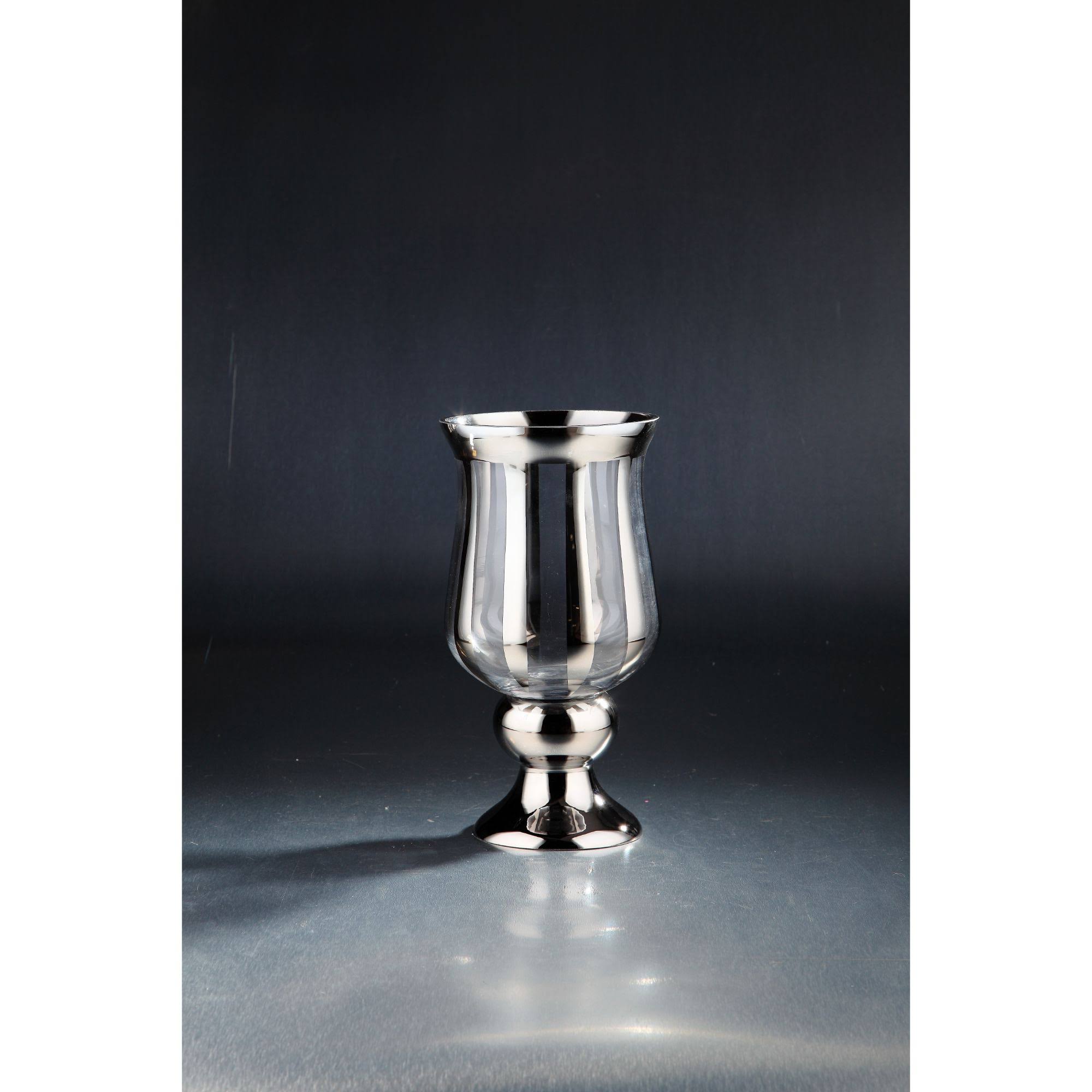 Metallic Silver Hurricane Glass Table Top Candle Holder P95431