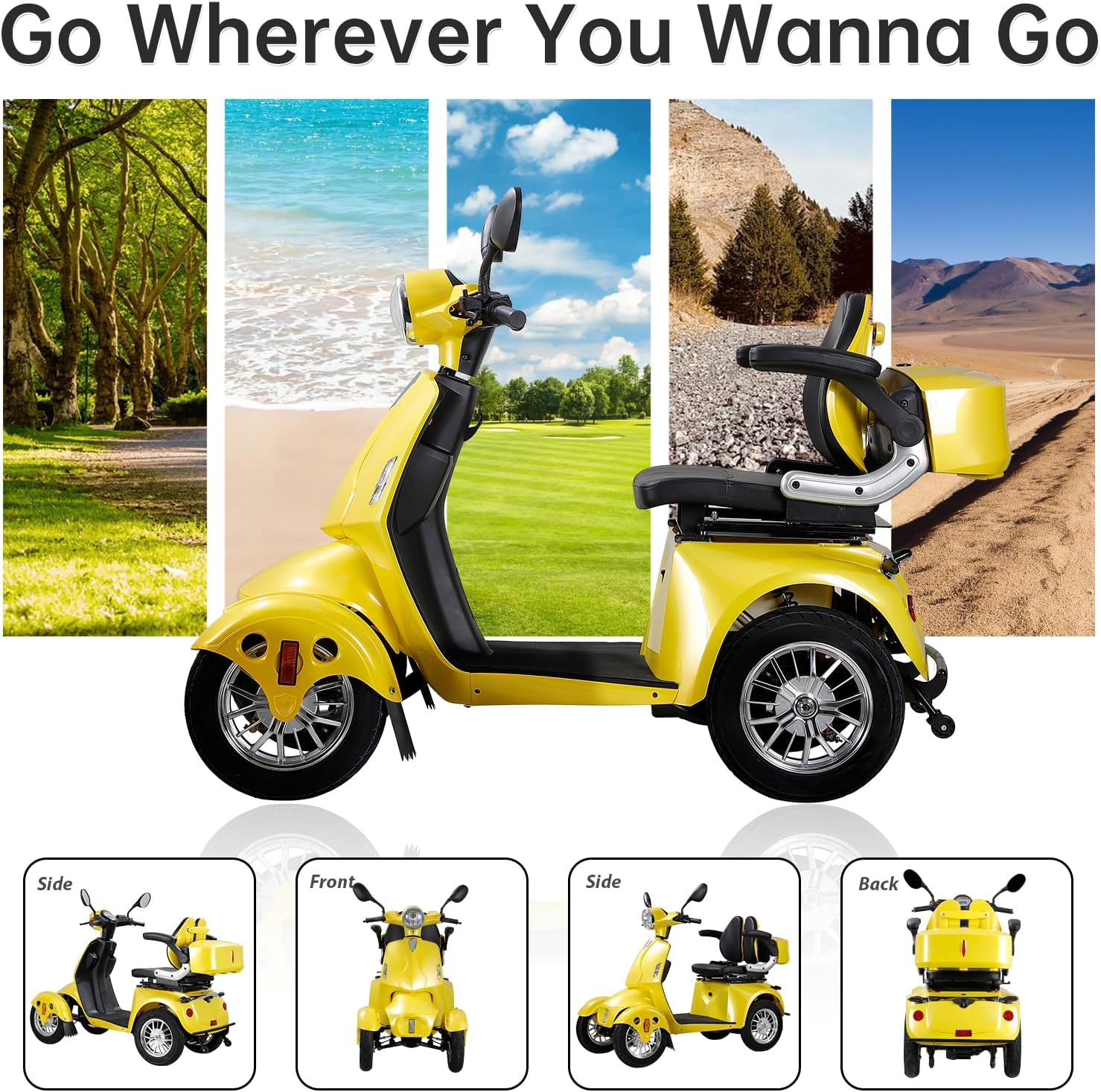 Heavy Duty 4-Wheel 3 Speed Mobility Scooter, 500 lbs. Weight Capacity G924