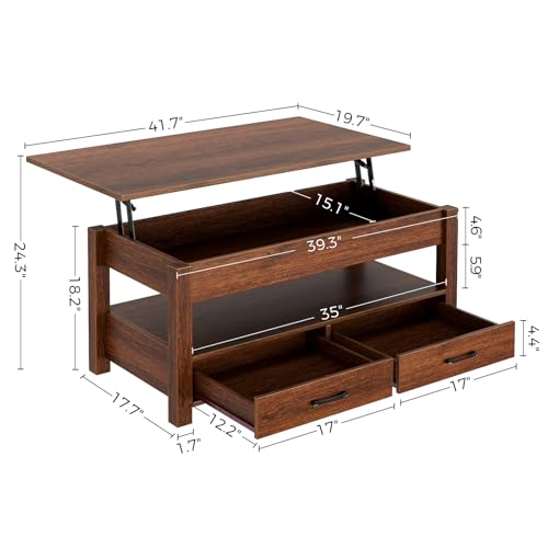 Lift Top Coffee Table with Drawers and Hidden Compartment G712