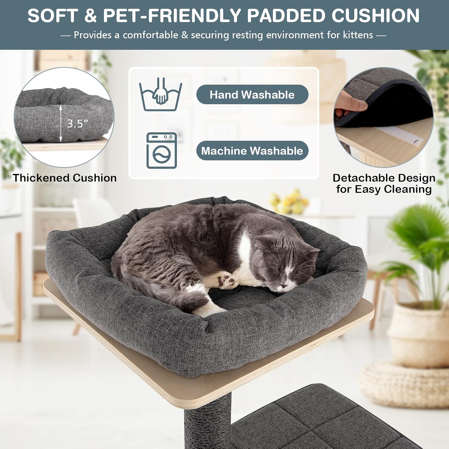Grey Wooden Cat Tree with Sisal Posts & Scratch Board L985
