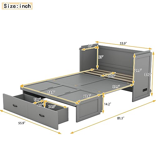 Gray Full Size Murphy Bed with Shelf and Charging Station J67325