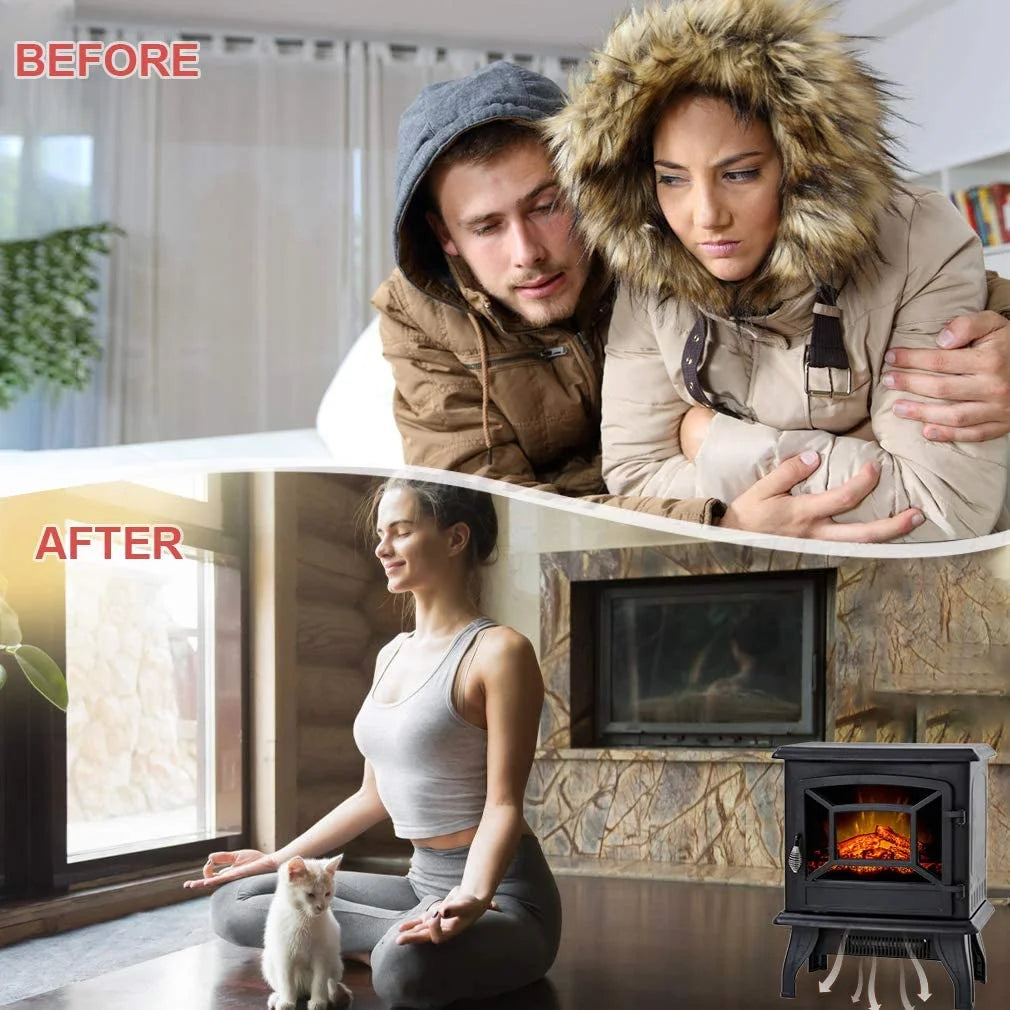 20" Electric Fireplace Heater Portable Indoor Freestanding 3D Flame Effect 1400W Black O32275