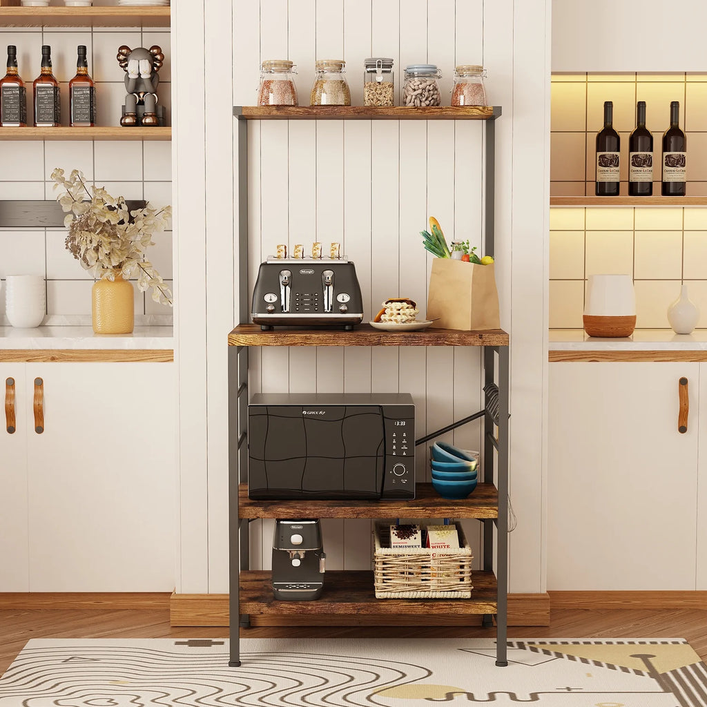 Rustic Brown Kitchen Baker's Rack Storage Shelf Microwave Cart Oven Stand Coffee Bar R631