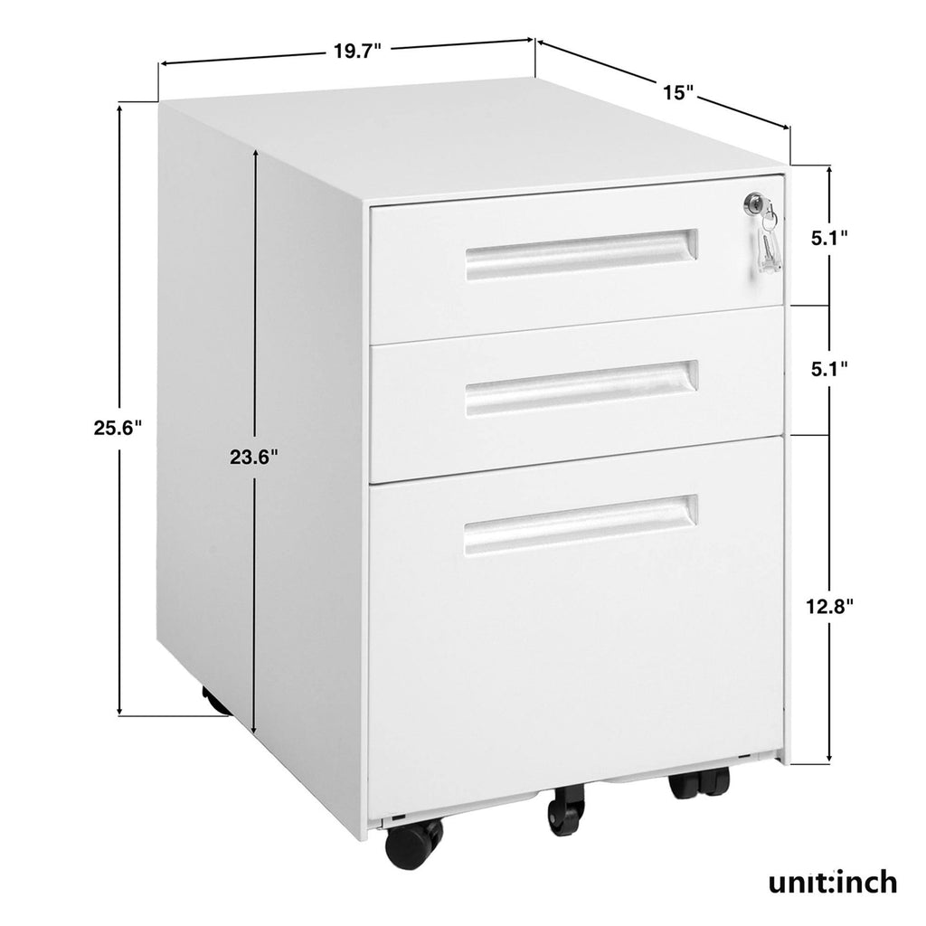 White 3-Drawer Mobile Metal File Cabinet I442876