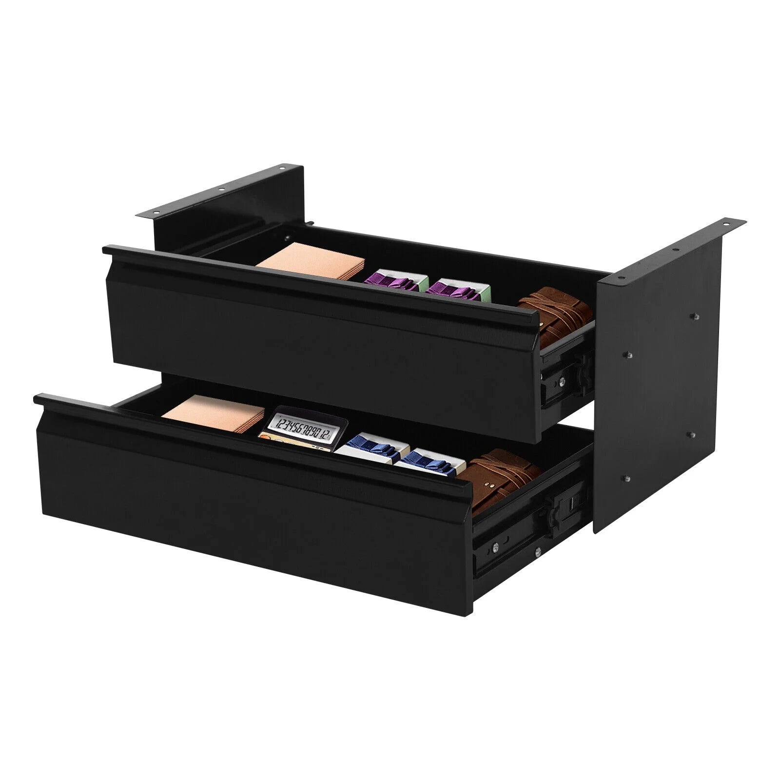Black Steel Under Desk Sliding Drawer Organizer X62840