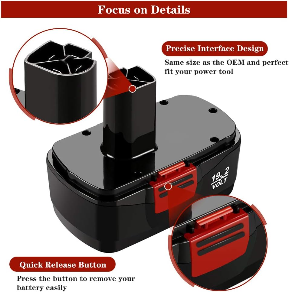 2 Pack 3600mAh Ni-Mh Replacement Battery for 19.2V Cordless Drill Batteries J89977